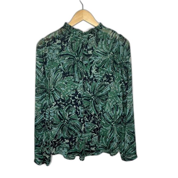 Maison d' Amelie Anthropologie sheer green tropical print blouse size XS - Picture 2 of 8